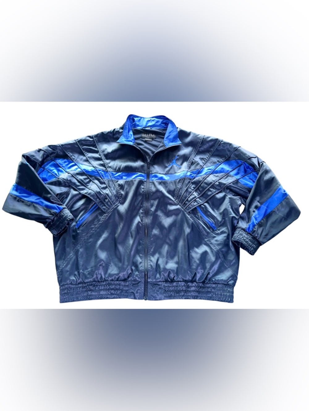 Nike Air Jordan AJ5 Track Jacket Blue & Black Satin Full-Zip Retro Style Sz XL - Picture 6 of 12
